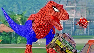 New Spider-Man T.Rex vs Lava Dragon I-Rex vs Captain America Spinosaurus Dinosaurs Battle 🌍 JWE