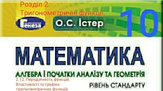 2.12. Періодичність функцій. Властивості та графіки тригонометричних функцій. Алгебра 10 Істер