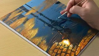 How to Paint a Rainy Night Street / Acrylic Painting for Beginners