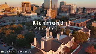 Richmond, Virginia - 4K Drone Video (Sunset and Night Time / Full Moon Skyline)