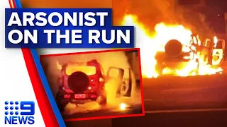 Police hunting alleged arsonist who torched stolen car | 9 News Australia