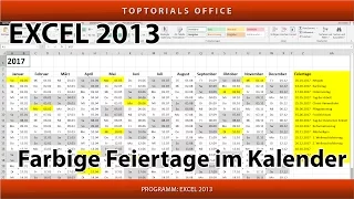 Feiertage im Kalender farbig markieren (Microsoft Excel)