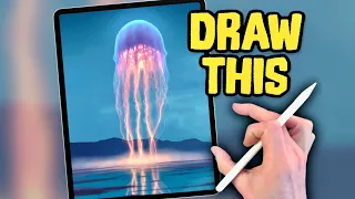 Jellyfish UFO Procreate drawing tutorial STEP BY STEP