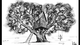 Tree House (2 point perspective) - Digital drawing speed draw