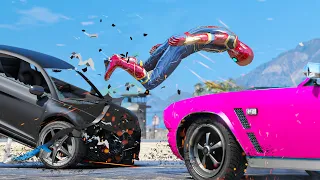 GTA 5 Iron Spiderman No Seatbelt Car Crashes - Spider-Man Ragdolls Compilation #8 (Euphoria physics)