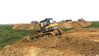 Incredible Power Bulldozer Pushing Dirt with Dump Truck 10 Wheels Dumping Dirt Filling Land at Work