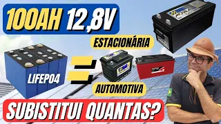 Lifepo4 de 100Ah 12,8v substitui quantas baterias estacionárias ou automotivas? Off-Grid