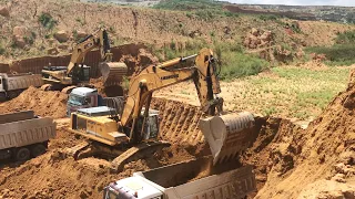 Liebherr 974 And Caterpillar 375 Excavators Loading Trucks - Sotiriadis/Labrianidis Mining Works