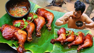 Cooking Coconut Chicken Leg Recipe eating so Yummy - Use Coconut water Cook Chicken Meat in Fry Pan