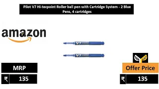 Pilot V7 Hi tecpoint Roller ball pen with Cartridge System   2 Blue Pens, 4 cartridges