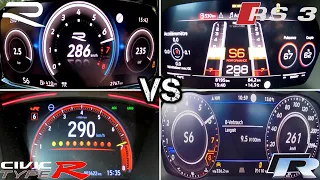 Golf 8 R vs Audi RS3 vs Golf 7 R vs Civic Type R | Acceleration Battle 0-100 0-200 0-250