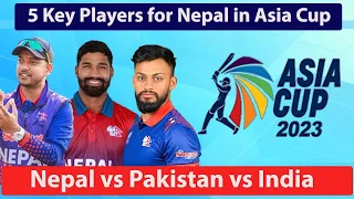 5 Key Players  For Nepal in Asia Cup 2023! Nepal vs India! Nepal vs Pakistan !