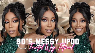 TUTORIAL: 90’s Messy Updo w/ Frontal Wig *No 360 Frontal Needed*| How To UpDo on Frontal Wig