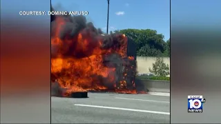 Tour bus fire causes traffic mess on I-595