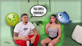 SMELLING LIKE FISH TO SEE MY BOYFRIENDS REACTION!! **MUST WATCH**