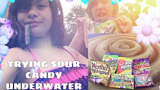 TRYING SOUR CANDY UNDERWATER!!!!!