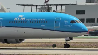 CLOSE UP  LANDING | KLM  BOEING 787-10 DREAMLINER ARRIVING  ON RUNWAY 24R-LAX