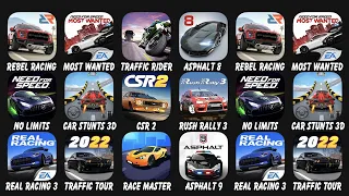 Rebel Racing, Most Wanted, Traffic Rider, Asphalt 8, NFS No Limits, Car Stunts 3D, CSR 2...