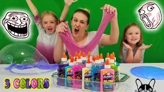 3 Colors of Glue Slime Challenge w/ My Little Sister!! Glitter & Glow in the Dark Elmers Glue Slime!