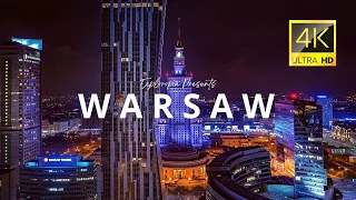 Warsaw, Poland 🇵🇱 in 4K ULTRA HD 60FPS at night by Drone