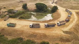 Strongly Wonderful Operator ! Best Mighty Komatsu Dozer D58p and Big Dump Truck filling to Build Dam