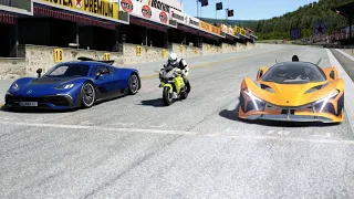 Kawasaki Ninja H2R vs Apollo Project EVO vs Mercedes-AMG One at Old Spa