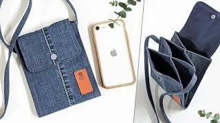 DIY Easy Mini Denim Phone Crossbody Bag Out of Old Jeans | Bag Tutorial | Upcycle Craft