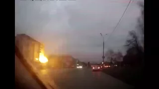 Момент взрыва и обрушения дома в Ижевске.Видео с регистратора.