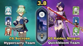 SPIRAL ABYSS 3.8: C6 Sucrose Hypercarry Team & C0 Raiden Shogun Quickbloom Team | Floor 12 - 9 Stars