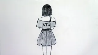 Easy BTS drawing |drawing BTS girl |pencil sketch of girl BTS Army for beginners