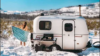 CAN WE GET OUT? // Post BLIZZARD SHOWER + SOLAR UPGRADE // Off-Grid 13ft Scamp Trailer