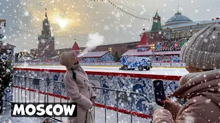 ⁴ᴷ CHRISTMAS TALE IN MOSCOW ❄️ Walk in the snow in the big metropolis | Red Square | Russian Winter