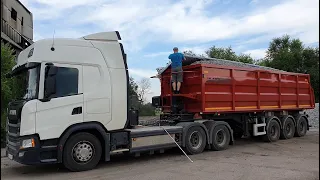 JM Kipper 34 м3 и Scania G410 CNG - выгрузка шлакового щебня | unloading of slag rubble