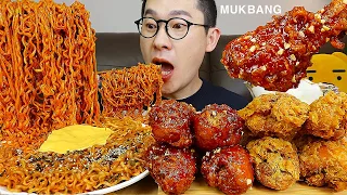 ASMR MUKBANGㅣ🔥Fire Spicy Noodles & 🍗BBQ FRIED & SWEET CHICKENㅣEATING SHOW