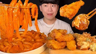 SUB) Korean food mala rose tteokbokki & honey combo chicken & takoyaki mukbang asmr