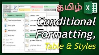 Excel Home Tab - Conditional Formatting, Table & Styles - MS Excel Basics Tamil - Part 10