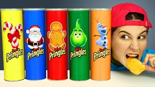 MIU Mukbang손가락 가족 노래 먹는 비디오 Eating Pringles on Christmas
