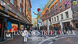 London Walk to Knightsbridge, Harrods, Royal Albert Hall, Side Street & Mews, South Kensington 4K