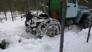 Самодельный трактор Боливар трелевка леса лебедкой/Homemade tractor wood skidding. Part 1