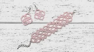 Фриволите иглой для начинающих. Браслет и серьги / DIY Beginner needle tatting. Bracelet & earrings