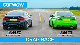 BMW M5 Comp v BMW M3 Comp - RWD-mode DRAG RACE, ROLLING RACE & BRAKE TEST