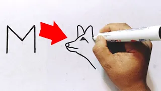 Learn How To Draw A Fox From Letter M | How To Turn Letter M Into A Fox Drawing Easy | New Drawing