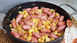 Salchichas a la cerveza con patatas, receta facil y con un sabor brutal