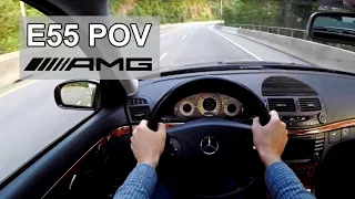 Mercedes E55 AMG POV Mountain Pass Driving - V8 Supercharged Sedan on a Twisty Road.