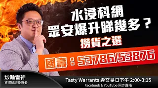 水浸科網  眾安爆升睇幾多？ 撈貨之選：國壽：53786/53876 | 雷神 鍾小編 | TASTY Warrants Live 2020-08-27