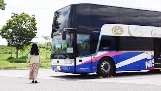 (Русские субтитры) Японский двухэтажный автобус🥰 Отличный вид🚌 Из Осаки в Токио | Japan Bus Vlog