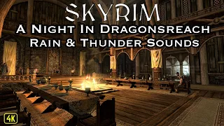 A Night In Dragonsreach With Thunderstorm Sounds Outside, Skyrim Ambience Warm Fire & Rain, Sleep.