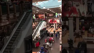 Guys Slide Down Escalator On Kayak Inside Store - 1079800