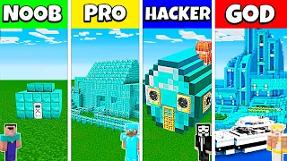 DIAMOND BLOCK HOUSE BASE BUILD CHALLENGE - Minecraft Battle NOOB vs PRO vs HACKER vs GOD / Animation