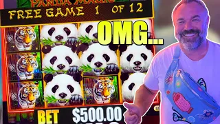 12 Free Games on $500 A Spin: MASSIVE Jackpot Hand Pay! Panda It's Time! #dragonlink